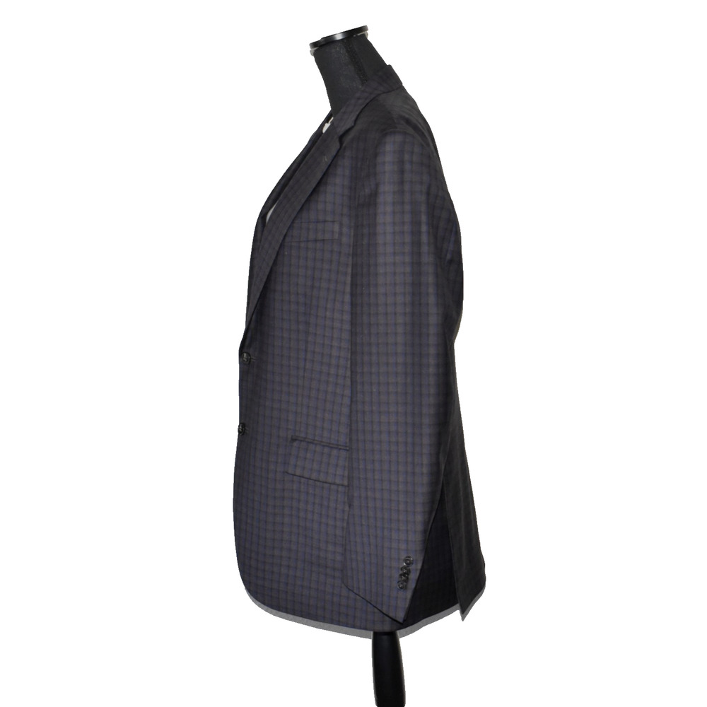 B4 Auth PETER MILLAR Dark Brown/Blue Plaid Wool Two Button Blazer Size 44T - Picture 4 of 9